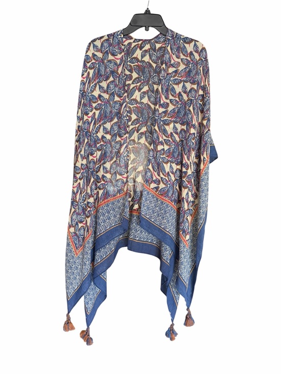 Other - Floral Leaf Print Tassel Kimono - Blue & Cream